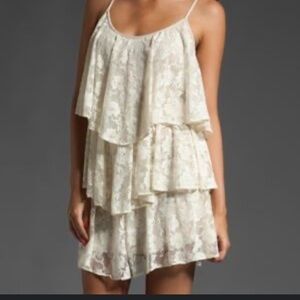 Va Va by Joy Han Dress Tiered Lace Women Medium Cream white Spaghetti strap Mini